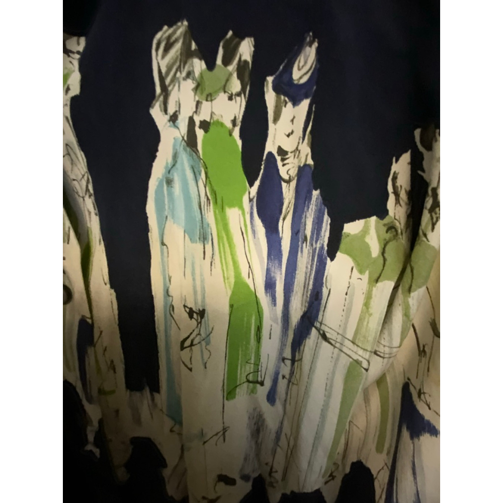 Ellen Tracy Silk Navy White Abstract Print Button Down Size 6 - Picture 6 of 7